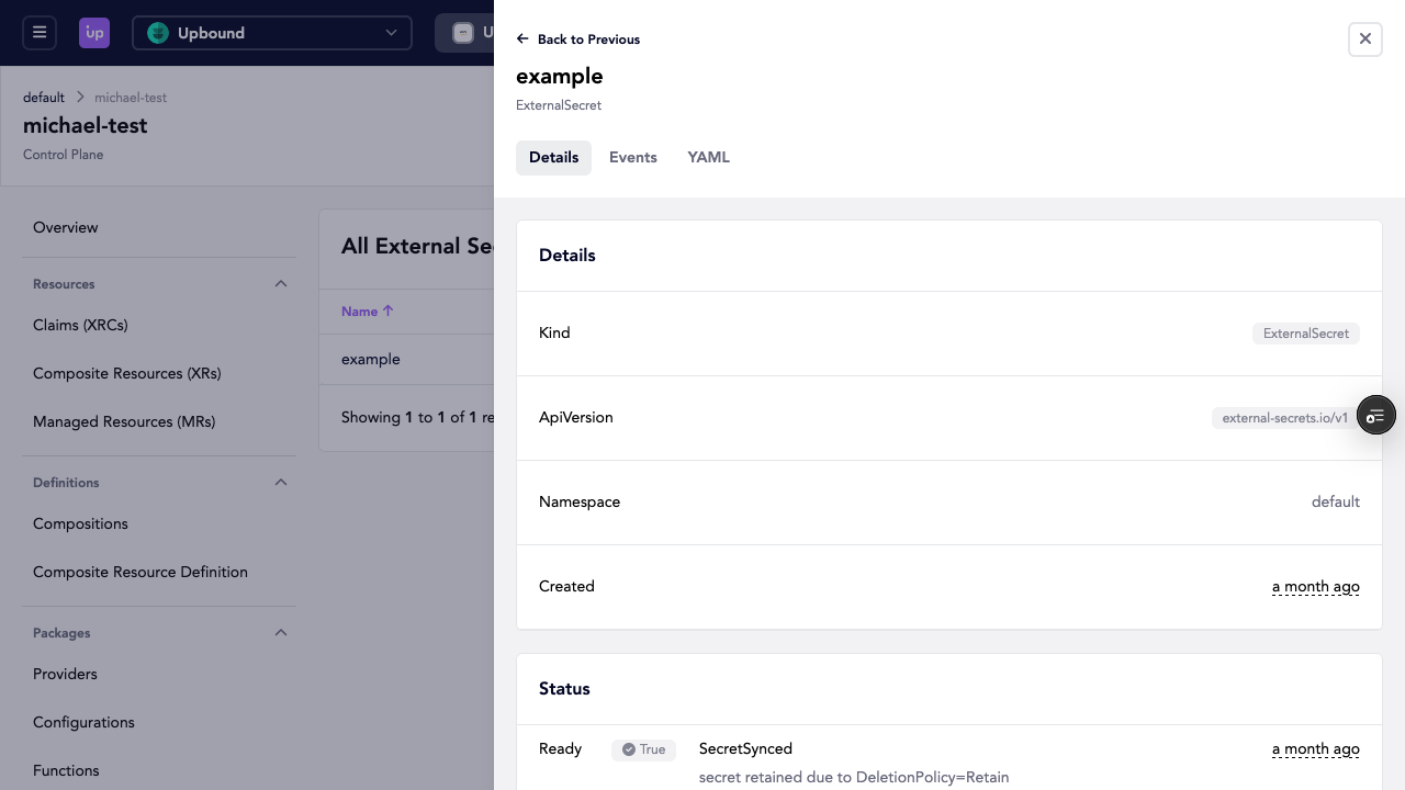 Upbound Control Plane Secret Info